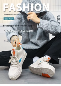 Baskets blanches tendance pour hommes, respirantes, décontractées, style skate, à semelle épaisse rehaussante, pour le printemps - Product Image 2