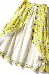 Fashion Customized Size Chiffon Women High Waist Elasticized Mustard Yellow Floral Print Midi Casual Cotton <strong>Wrap</strong> <strong>Skirt</strong> - Product Image 3