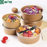 Groothandel Custom Logo Gedrukt Kraft Food Papier Salade Rijst Ramen Kom Sushi Met Doorzichtig Deksel Voor Restaurant