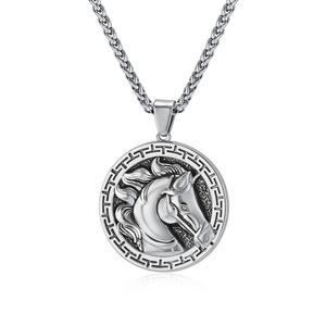 Cross-border yunnique <b>style</b> stainless steel round animal horse <b>head</b> pendant, trendy men's jewelry, matching accesso - Product Image 5
