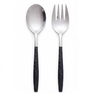 Stainless Steel <b>Spoon</b> <b>Fork</b> <b>Set</b> With Black Textured Handles Durable Minimalist Design For Camping Use - Product Image 1