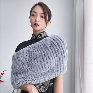 Real Rex Rabbit Fur Elastic Shawls Winter Luxury Furry Scarf Women Knitted Woven <b>Neck</b> <b>Warmer</b> Fur Scarves - Product Image 4