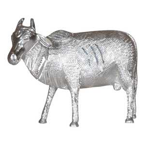 Figura de Vaca Nandi de Aluminio Plateado de Primera Calidad, Escultura Tradicional de Toro Sagrado, Decoración para el Hogar, Templo o Mesa - Product Image 1