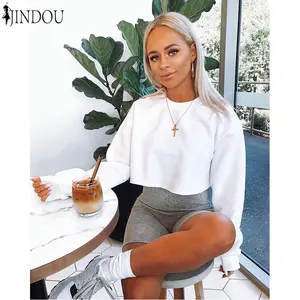 Trendy New Fancy Short Cut Cropped Crew-Neck Sweatshirts Long Sleeve Fall Jumper Women's Sweatshirts