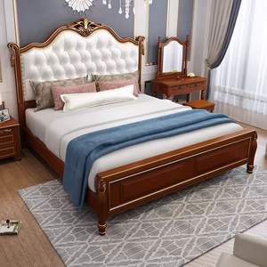 Set Perabot Kamar Tidur Mewah Desain Eropa, Tempat Tidur King Size Royal untuk Villa Hotel, Tempat Tidur Kayu Solid dengan Soft Bag - Product Image 4