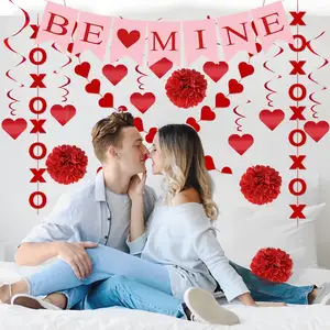 バレンタインデーの家の装飾セット組み立て済みバナーハンギングハートロマンチックなバレンタインデーギフト