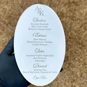 เมนูงานแต่งงานแบบกำหนดเอง เมนูอะคริลิคแบบกระจกเงาสำหรับใส่บนจาน การ์ดเมนูสลักเลเซอร์สำหรับงานแต่งงาน ตกแต่งโต๊ะอาหารค่ำ - Product Image 5