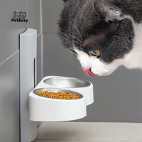 Bol d'alimentation pour animaux de compagnie 2-en-1 réglable en hauteur, anti-fuite, moderne, en plastique et acier inoxydable, pour chats et chiens, à fixer au mur