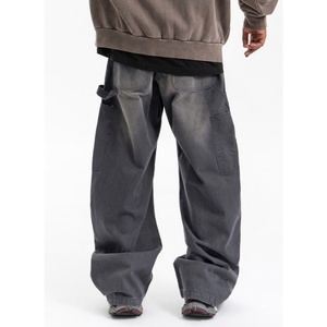 Jeans en denim vintage pour <span class=keywords><strong>homme</strong></span>, style américain rétro, délavé, coupe large incurvée, cargo, type bûcheron, vêtement de travail, OEM - Product Image 3