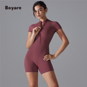 Boyarn Women's Sleeveless V-Neck <b>Bodysuit</b> Stylish Yoga Jumpsuit for Exercise <b>Slim</b> Fit Front Zip Romper Sports Jumpsuits - Product Image 5