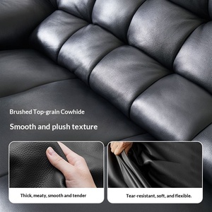 2026 Italian Minimalist Top Grain Leather Sofa Big <b>Black</b> Bull Retro <b>Black</b> King Sofa For Large Living Room - Product Image 4