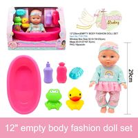 Adorable poupée vide en plastique de 12 pouces avec yeux ouverts, baignoire et canard en caoutchouc pour le bain des tout-petits, pour le jeu d'imitation et le plaisir