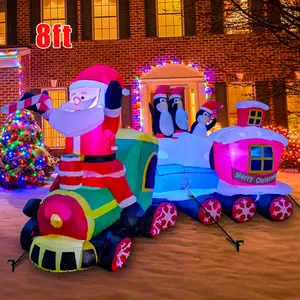 8ft LED-Lit Santa Driving Train Inflatable Christmas Decoration Party Supplies Garden Ornaments