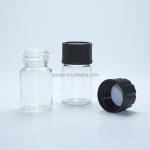 スクリューアルミニウムキャップまたはプラスチックキャップ付きの透明または琥珀色のスクリュートップガラスバイアル