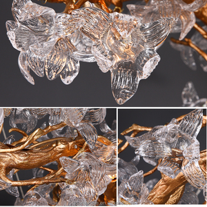 Moderner Luxus-Kupferzweig-Kronleuchter mit Kristallblütenblättern und Energiesparender <span class=keywords><strong>LED</strong></span>-Beleuchtung für Wohn- und Esszimmer - Product Image 2