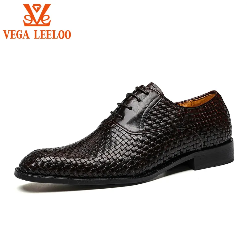Italian Handmade Craft Men's Oxford Shoes Casual Fashion Style Woven Leather Dress Shoes
