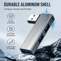 Hub USB en ángulo recto de 90 grados, 3 puertos, velocidad de 5 Gbps, base en forma de L de aluminio para ordenador portátil, PC, escritorio, Hub USB 3.0