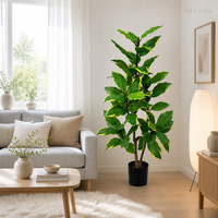 Vente en gros d'arbres artificiels en plastique Cordyline de 1,5 m, plante en pot à feuilles vertes variées de 5 pieds, luxueuse pour la maison, le bureau, le hall d'hôtel