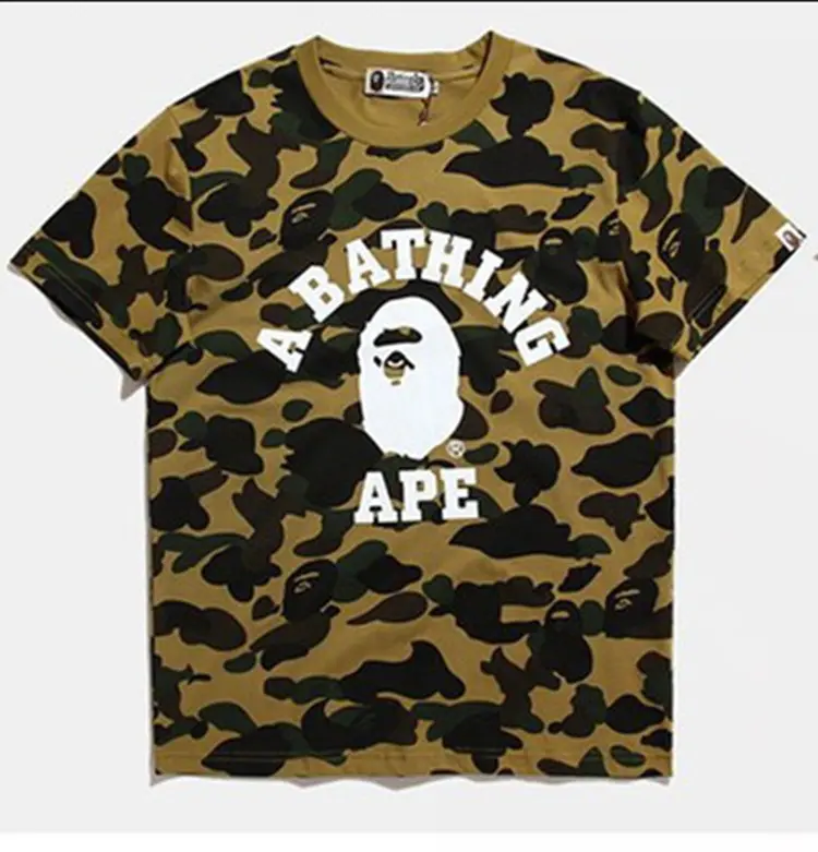 2023 Men Camouflage Stitching Fashion Wild Explosion Street Sports Casual Loose Short Sleeved ape T Shirt