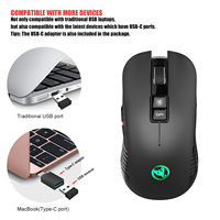 HXSJ T30 Mouse Gaming 7 tombol, kelas atas 2.4Ghz IC Nirkabel ergonomis pencahayaan warna-warni harga pabrik isi ulang