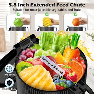 Extracteur <span class=keywords><strong>de</strong></span> jus à froid 2-en-1 avec <span class=keywords><strong>goulotte</strong></span> large <span class=keywords><strong>de</strong></span> 5,8 pouces, moteur silencieux 400W, nettoyage facile, protection contre la surchauffe pour légumes et fruits entiers - Product Image 5