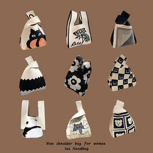 Sac à tricoter rétro en polyester recyclé pour femmes grand fourre-tout au crochet avec organisateur de fleurs pour sac à main en tricot pour artisanat - Product Image 4