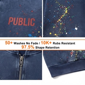 Oversized Men's Hoodie Zipper-Up Cotton Spray Print Streetwear Autumn Acid Washed Heavyweight Screen Print Paint Splatter Hoodie - Product Image 2