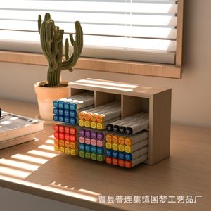 Wooden Marker Storage <b>Box</b> Natural Wood Color 23.5cm For Art Supplies Organization Desktop Use - Product Image 5