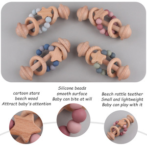 <span class=keywords><strong>Hochet</strong></span> de dentition en <span class=keywords><strong>bois</strong></span> avec anneau de perles en silicone, jouet de dentition d'apprentissage précoce en forme d'étoile pour bébé - Product Image 3