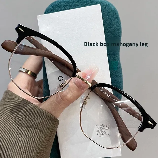 2025 Elegant Stylish Blue Light Blocking Half-Frame Glasses Large Frame Diamond Non-Prescription Can Be Fitted Prescription