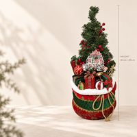 Panneau Joyeux Noël de 60 cm (23,6 pouces) avec arbre artificiel sur base en tissu, ornements cadeaux, décoration de sol pour les fêtes