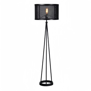 Piso LED geométrico moderno Industrial Marco de hierro dorado Pantalla de cilindro negro Base de mármol minimalista remoto para sala de estar pequeña - Product Image 5