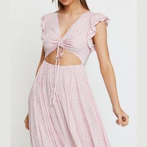 Nuevo Vestido Midi Casual para Mujer con Cuello en V, Estampado Floral, Abertura Frontal, Mangas con Volantes, Vestido de Playa para Verano - Product Image 4