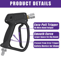 Pistolet de lavage de voiture électrique manuel 3/8 intégré, pivotant et autobloquant, 4500 psi, lance courte, nettoyeur haute pression en laiton