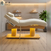 Table de massage électrique dorée moderne pour chambre, salon, salon de beauté, spa, atelier, 3 moteurs, cuir PU, éponge haute densité