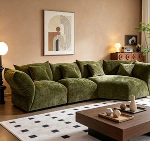 Sofá seccional curvo de terciopelo verde oliva premium, sofá modular extragrande para sala de estar - Product Image 2