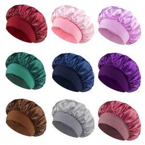 Wholesale Wide Band Bonnet Sleep Cap Elastic Curly <b>Wraps</b> Women Satin Turban for Hair Care - Product Image 4