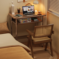 Bureau d'ordinateur en bois massif étroit avec cadre en acier inoxydable et étagère de rangement pour petits espaces - Vente en gros