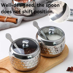 Cao cấp 304 thép không gỉ gia vị Jar đặt cấp thực phẩm muối có thể với Shaker nắp cho nhà bếp Sử dụng-ớt dầu gia vị hộp - Product Image 5