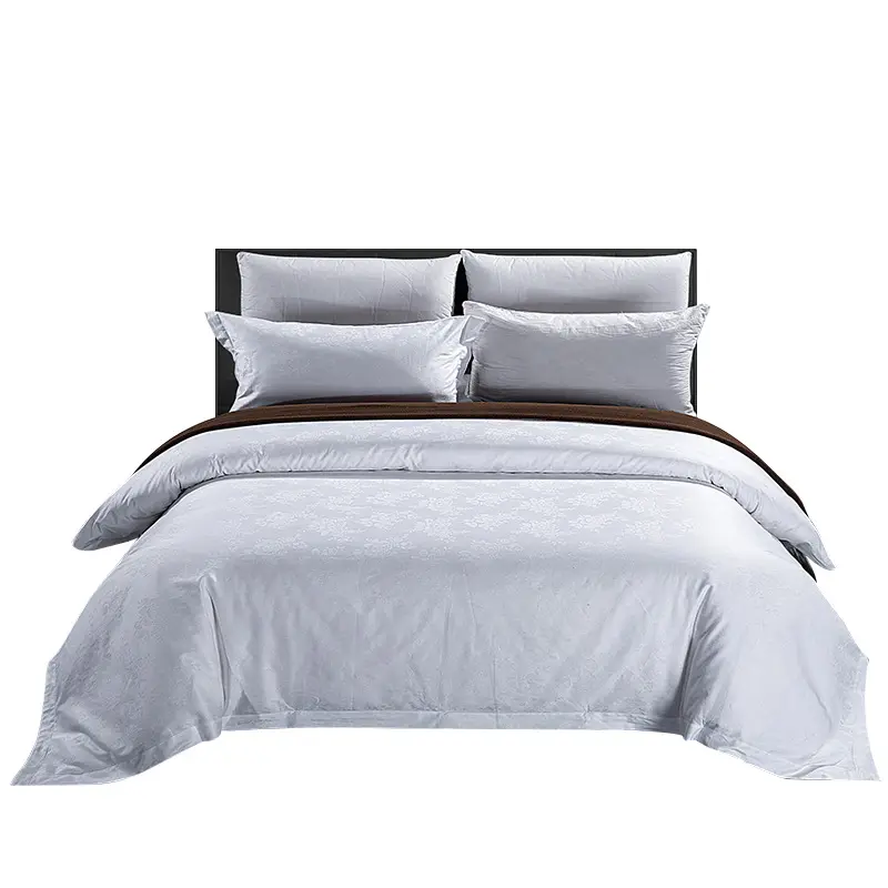 Custom Brand Logo Hotel Bedding Set White Plain Hotel Bed Sheet Fitted Sheet 100% Cotton Satin Jacquard Hotel Bed Linen