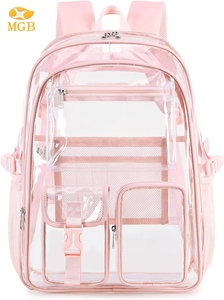 حقيبة ظهر شفافة كبيرة من كلوريد البولي فينيل مبطنة للفتيات ثقيلة وشفافة لحقيبة الكتب المدرسية الوردية مع حقيبة ظهر مغلقة بسحاب - Product Image 2