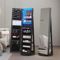 Armoire à bijoux pivotante moderne 360 verrouillable et miroir debout pliable éclairé par LED pour la chambre à coucher