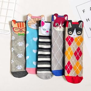 Adorabili 5-Pack da donna <span class=keywords><strong>calzini</strong></span> da gatto <span class=keywords><strong>con</strong></span> orecchie 3D facce gattino e stampe zampa Logo personalizzato corpo/polsino <span class=keywords><strong>calzini</strong></span> alla caviglia Set all'ingrosso/ordini - Product Image 6