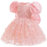 Robe tutu à paillettes pelucheuses avec gros nœud pour filles robe de baptême de mariage à manches bouffantes robe de bal de princesse robe de danse