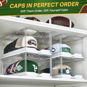 Vtopmart Set di 2 Organizzatori per Cappelli da Baseball in PVC a 6 Pannelli, Supporto Regolabile Trasparente con Vassoio Scorrevole Impilabile, Contiene <span class=keywords><strong>12</strong></span> Cappelli - Product Image 5