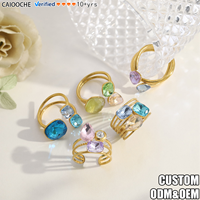 CAIOOCHE Edelstahlring mit buntem Zirkonia-Anhänger, verstellbares offenes Band, 18K vergoldet, zierlicher Schmuck, Geschenk für den Alltag für Damen