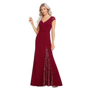 Luxury Elegant Satin Rayon Floor-Length Evening Dress <strong>Red</strong> <strong>Black</strong> Ball <strong>Gown</strong> Sequined Draped Waistline V-neck Built-in Bra OEM - Product Image 2