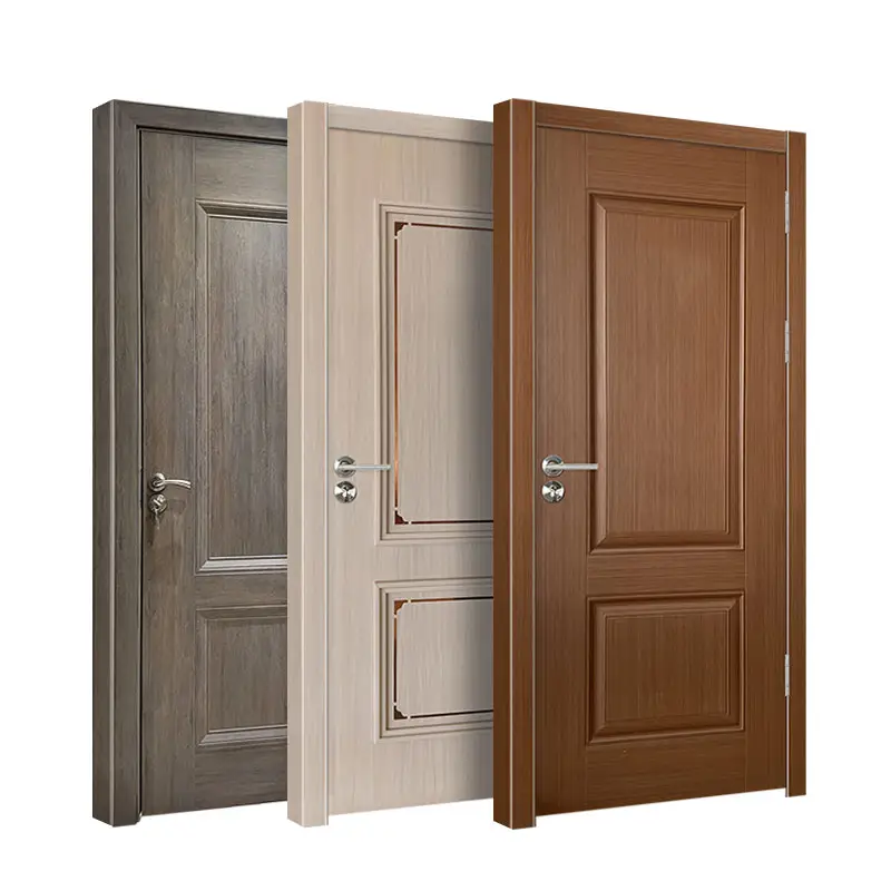 Fábrica barata al por mayor puerta de madera de melamina MDF HDF puerta de madera Panel De piel prehung con precio de manija