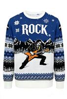 Pull en tricot d'hiver à motif de Noël, 100% acrylique, chaud, style gothique rockstar, avec guitare orange audacieuse, pour fêtes de fin d'année et concerts