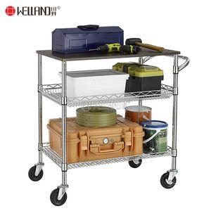 3 टियर औद्योगिक उपयोगिता प्लेटफॉर्म वायर शेल्फ हैंड ट्रॉली भारी ड्यूटी गाड़ी - Product Image 2